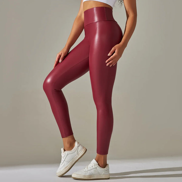 Bequeme high-waist-leggings im lederlook für damen