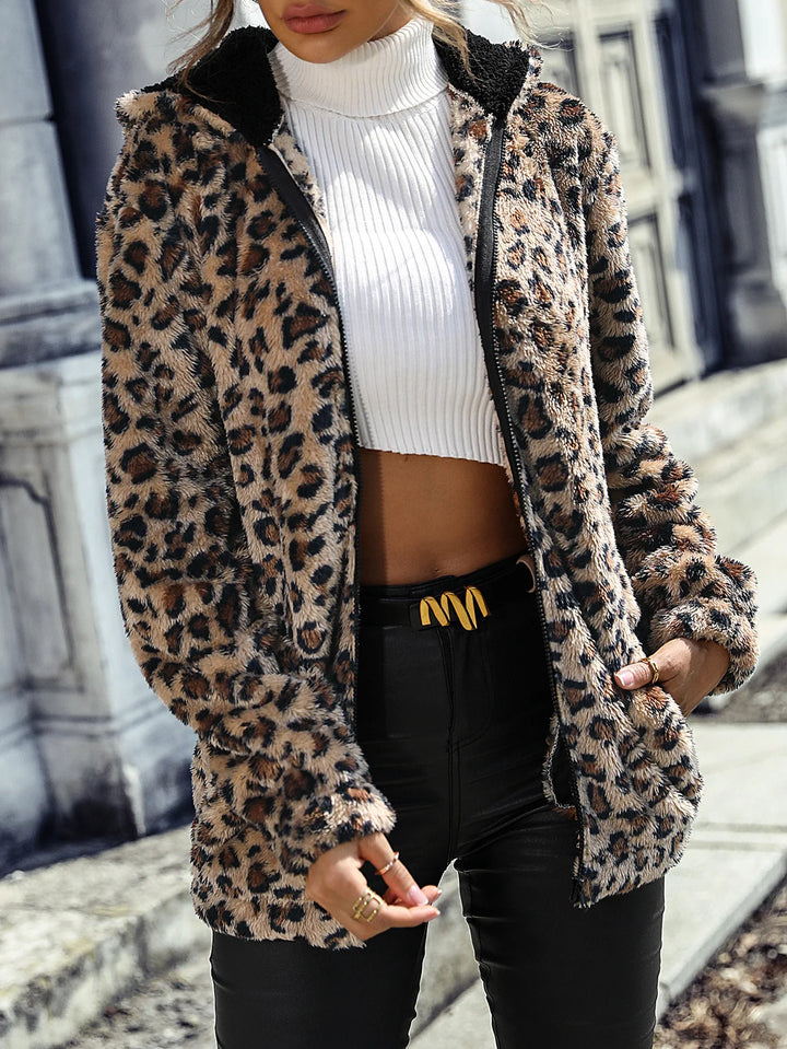 Fleece Jacke für Damen mit Leoparden-Print | Moderne