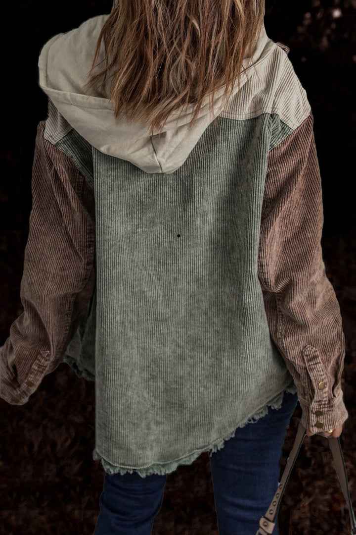 Damen Übergroße Cord Jacke | Knopf Daunen