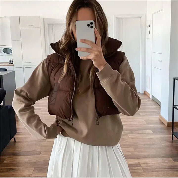 Damen Kurz Puffer Weste | Reißverschluss