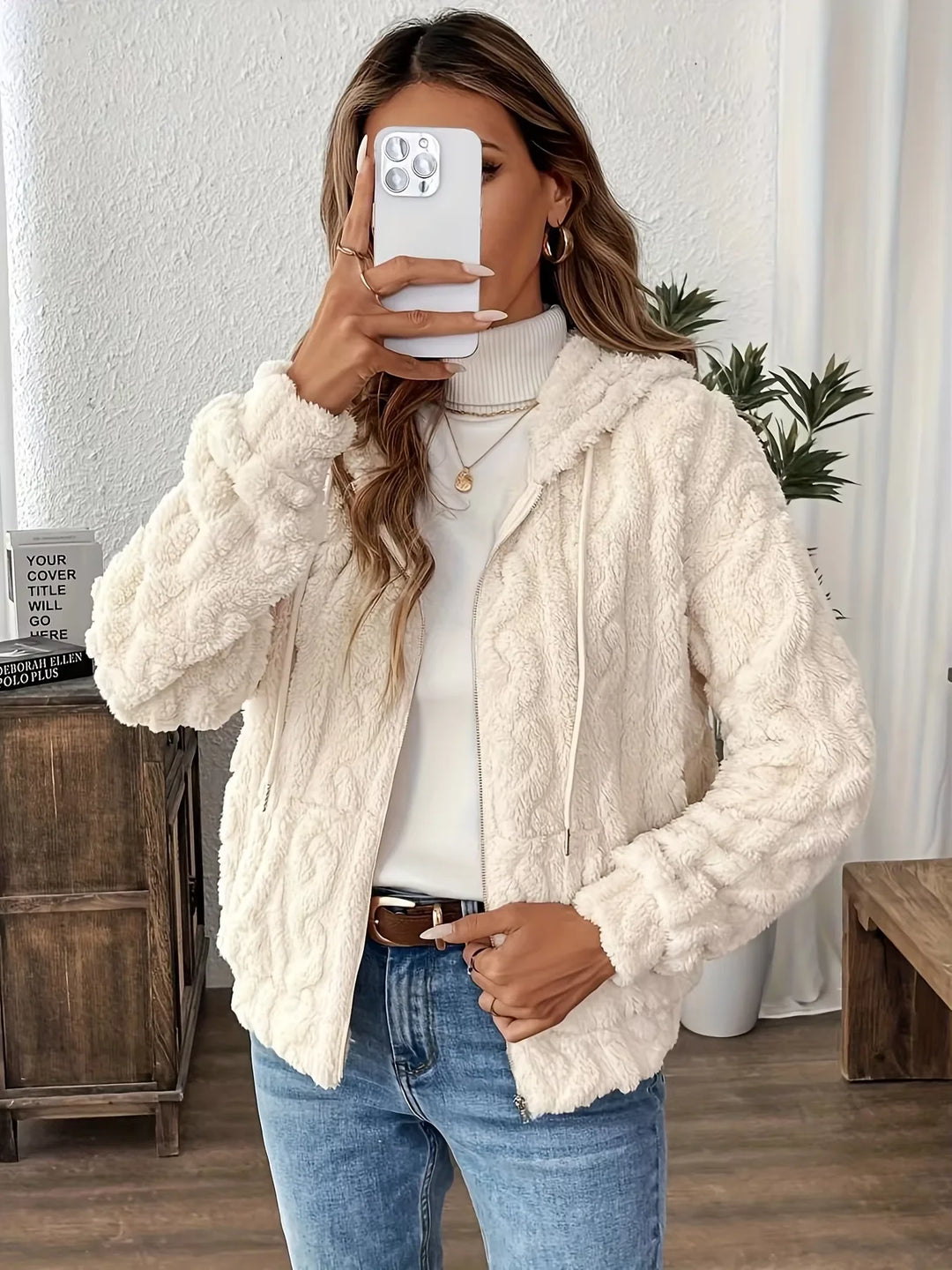 Fleece Jacke mit Kapuze für Damen | Mit Reißverschluss