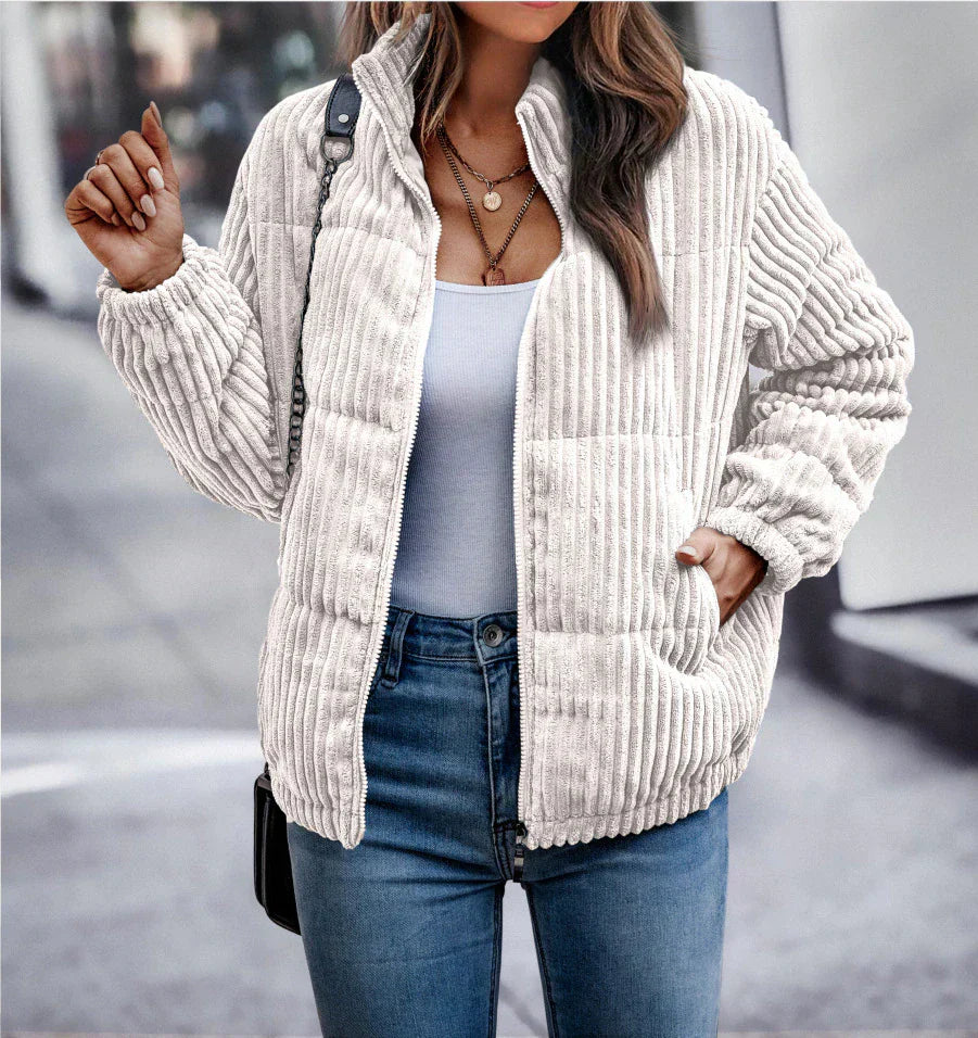Damen Stepp Cord Jacke | Reißverschluss