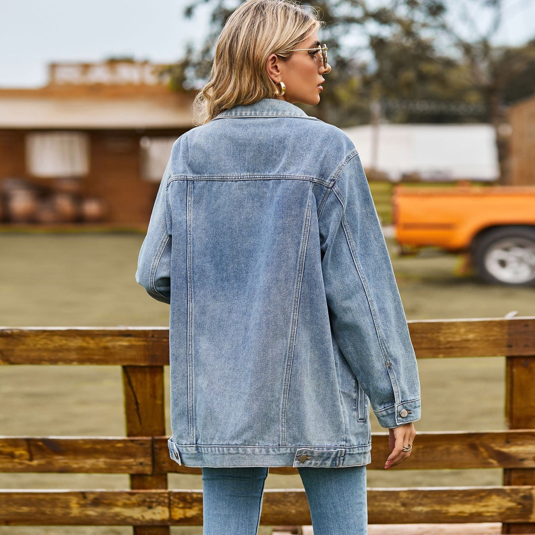 Damen Weinlese Lange Jeansjacke | Knopf Daunen