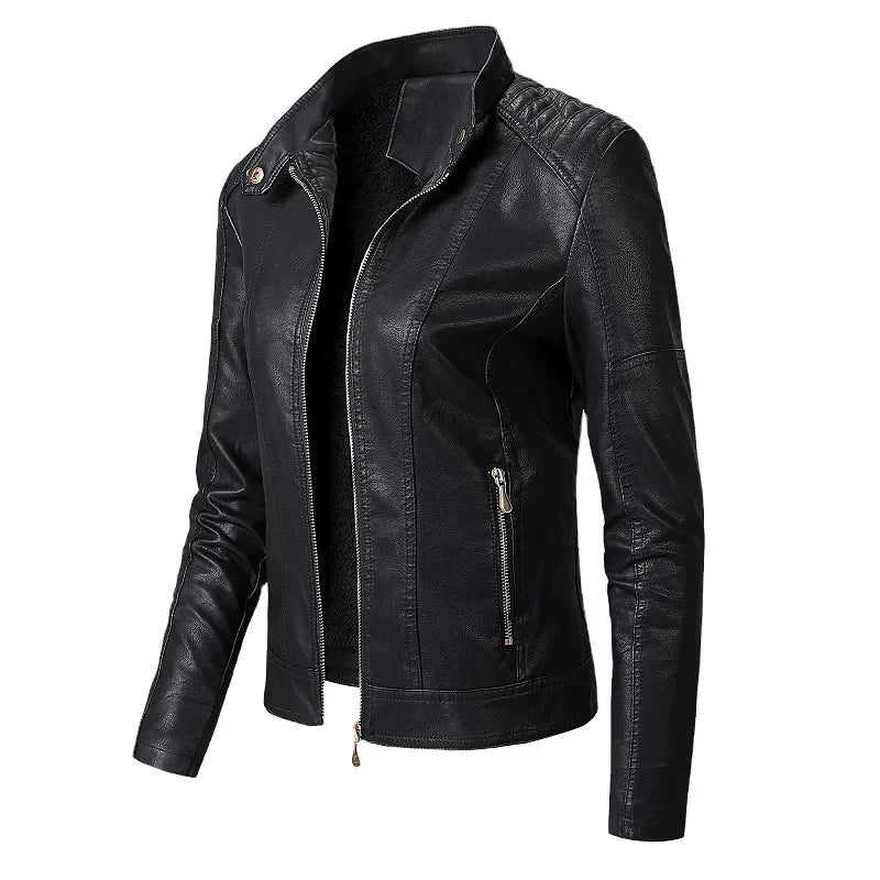 Bikerjacke mit Stehkragen und langen Ärmeln für Damen | Stilvoll
