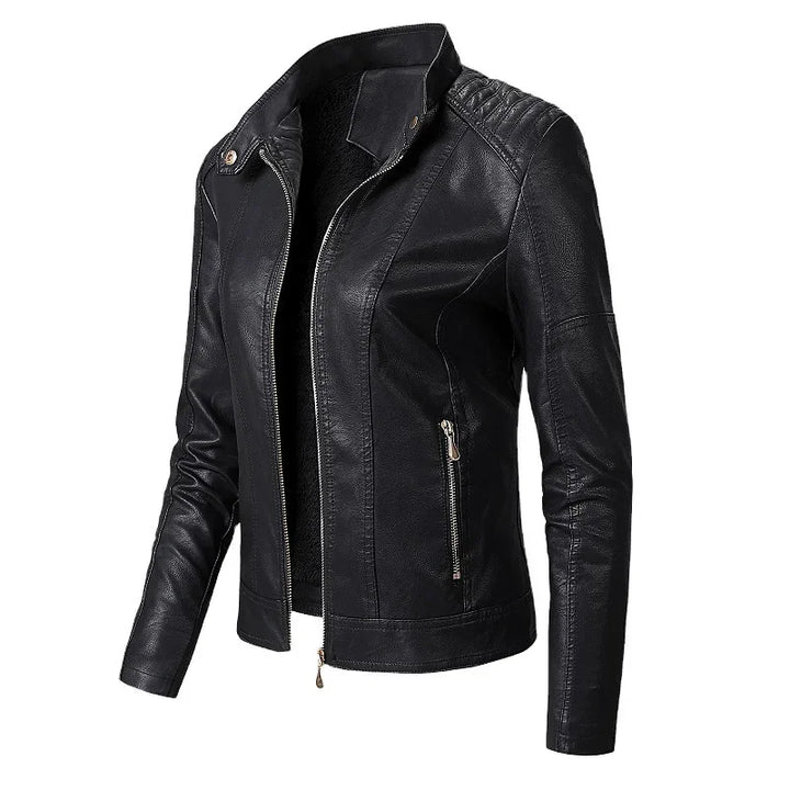 Bikerjacke mit Stehkragen und langen Ärmeln für Damen | Stilvoll