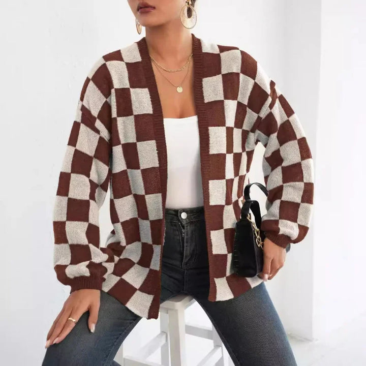 Damen Warme Flickwerk Strickjacke | Gestrickt