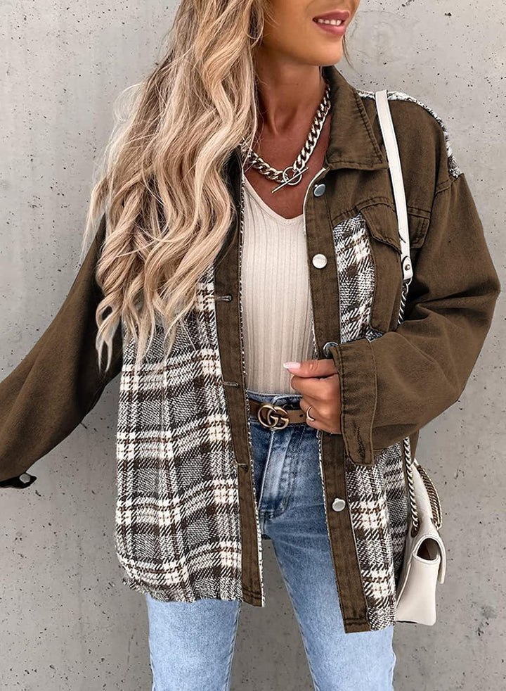 Damen Langarm Knopf Daunen Jeansjacke | Moderne