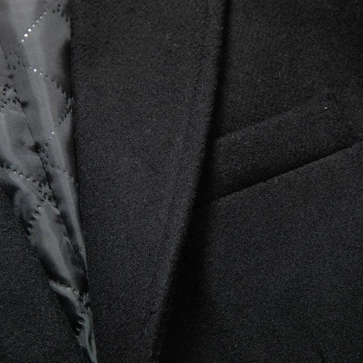 Schwarze Woll Jacke Lang für Herren | Wintermantel