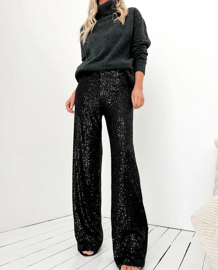 Funkelnde paillettenhose mit weitem bein