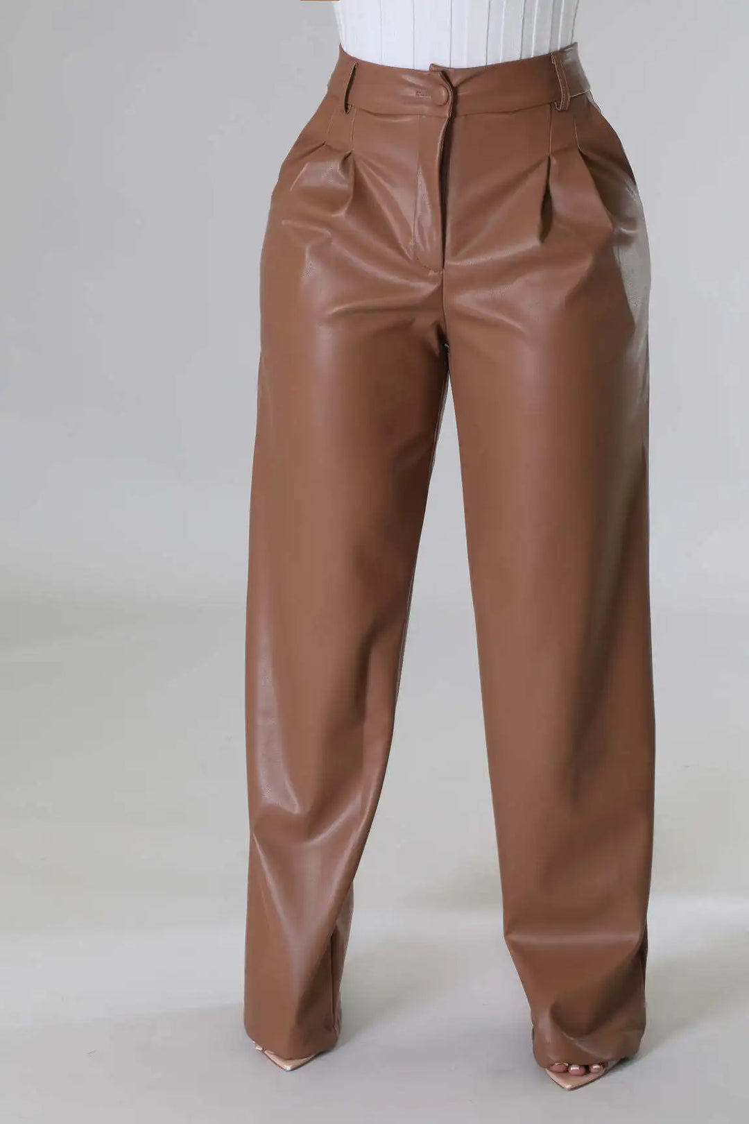 Chice lockere high-waist hose im lederlook für damen