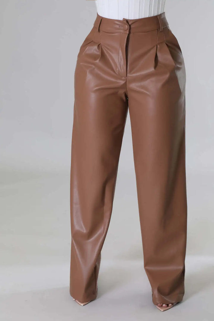 Chice lockere high-waist hose im lederlook für damen