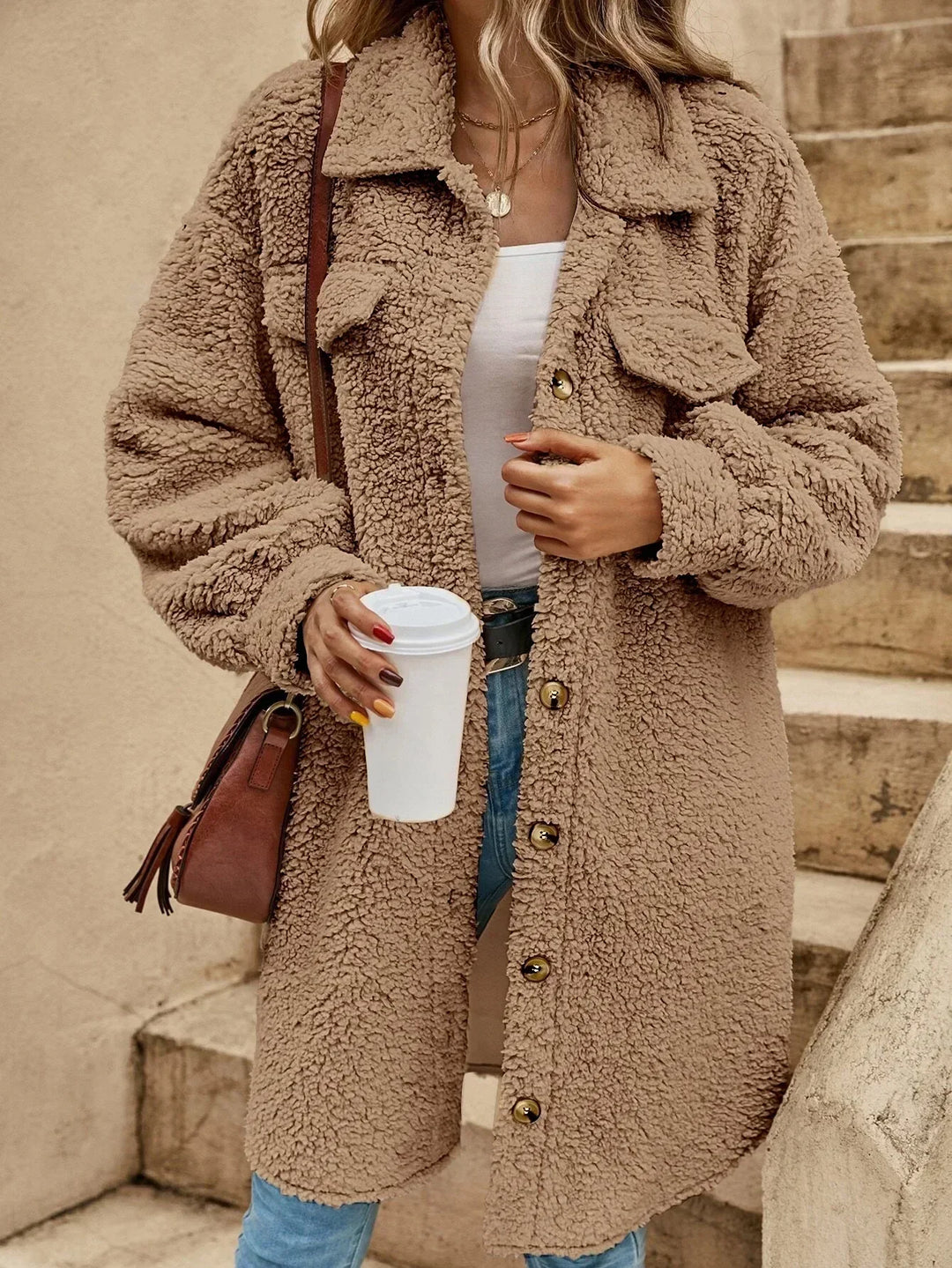 Damen Lang Teddy Jacke | Moderne