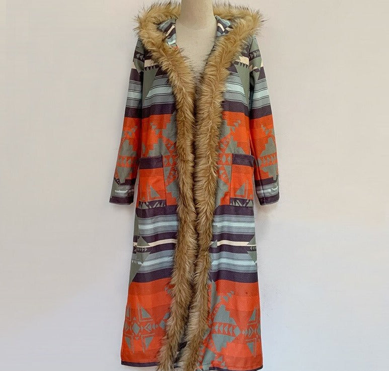 Damen Langer bedruckter Mantel | Warme