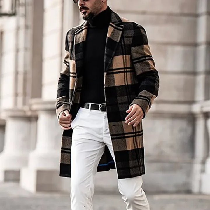 Herren-Trench Coat mit Karomuster | Lange