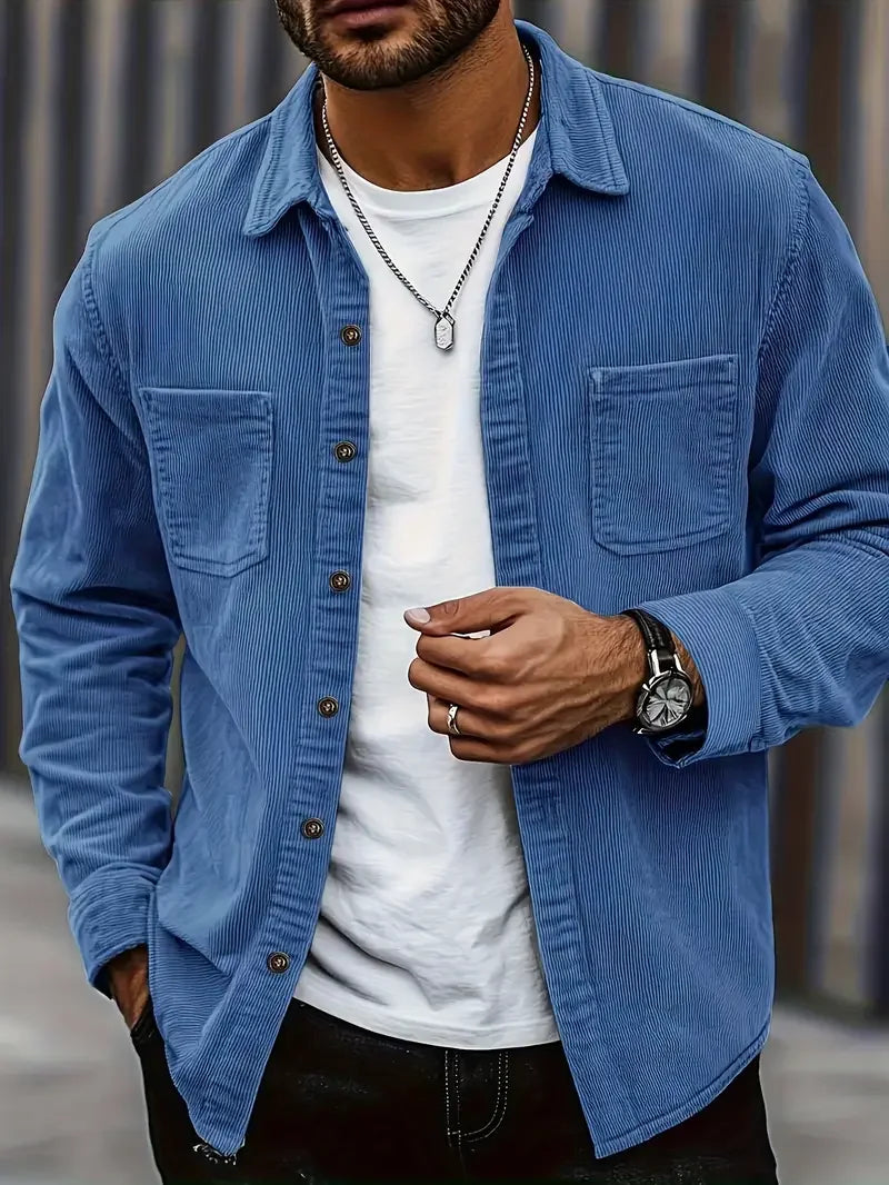 Herren Knopfleiste Hemd Cord Jacke | Warme