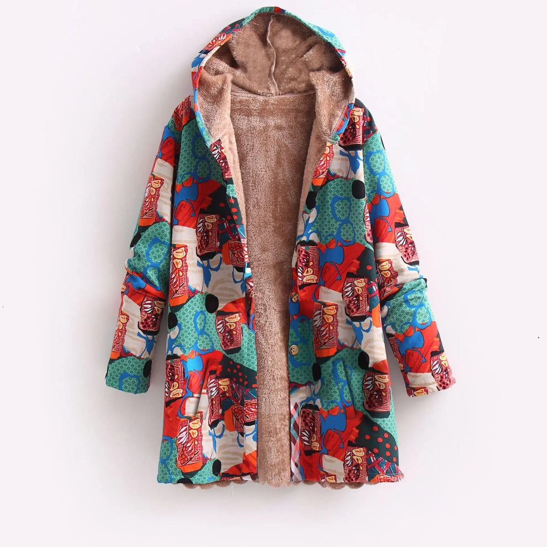 Fleece Jacke mit Print für Damen | Mit Kapuze