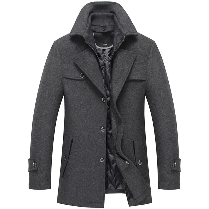 Doppelt Kragen Woll Jacke für Herren | Wintermantel