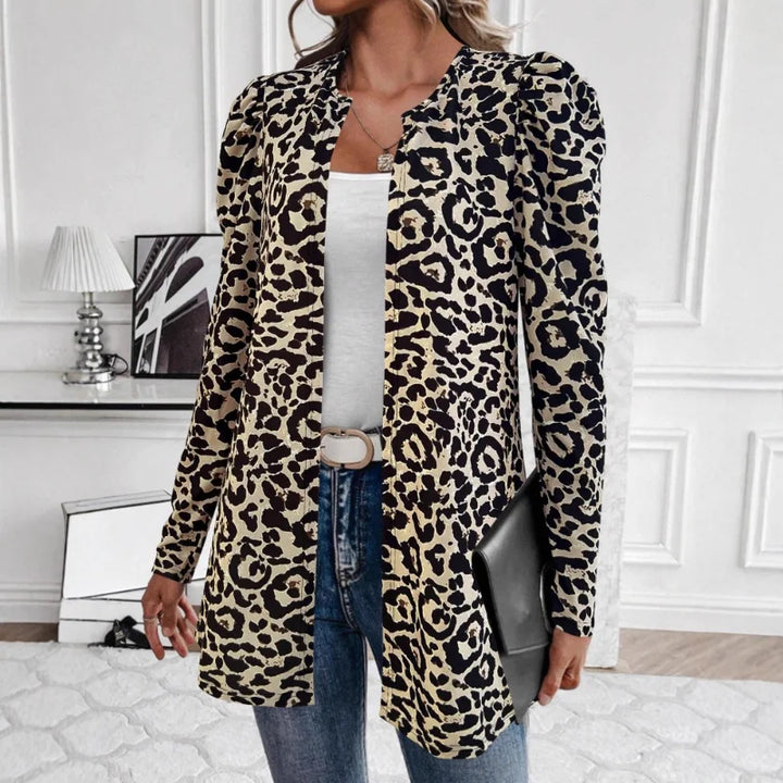 Damen Schlank Passform Jacke mit Leopardenmuster | Reißverschluss