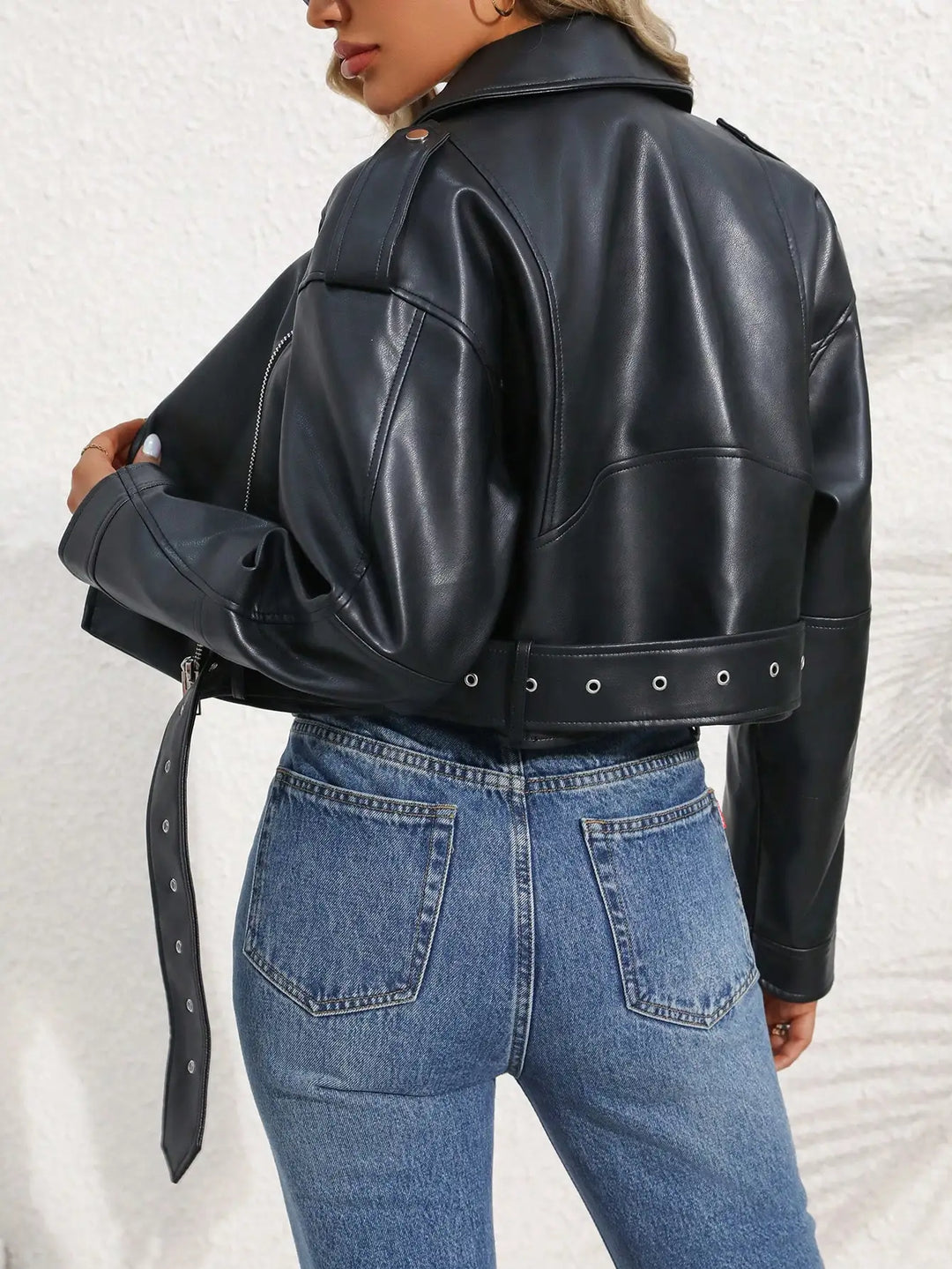 Vielseitig Motorradjacke mit Revers und Reißverschluss für Damen | Kurze