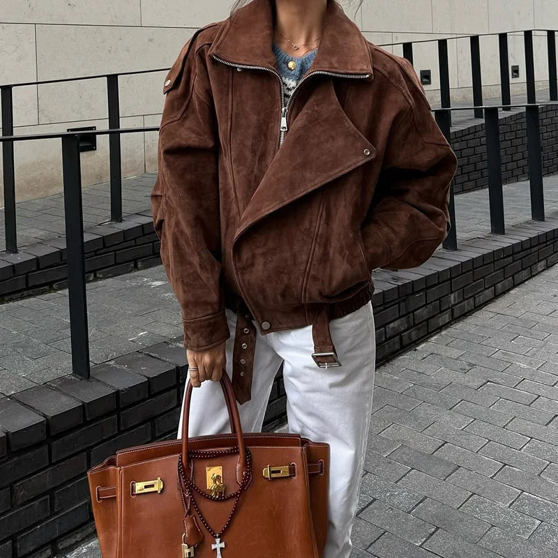 Damen Übergroß-Jacke mit Reißverschluss | Weinlese