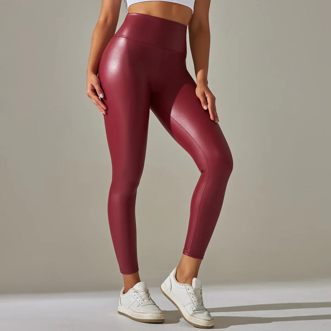 Bequeme high-waist-leggings im lederlook für damen