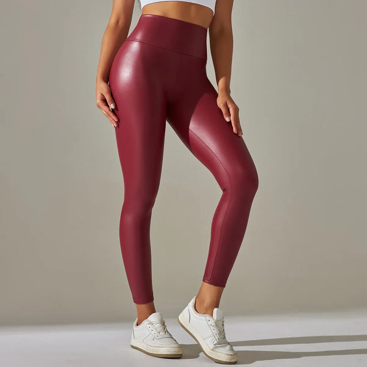 Bequeme high-waist-leggings im lederlook für damen