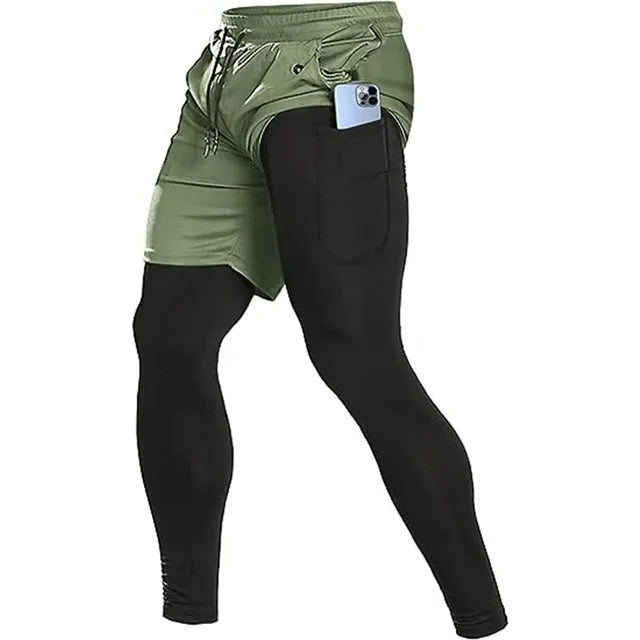 2-in-1 kompressions-laufhose mit schnelltrocknendem stoff und seitentaschen