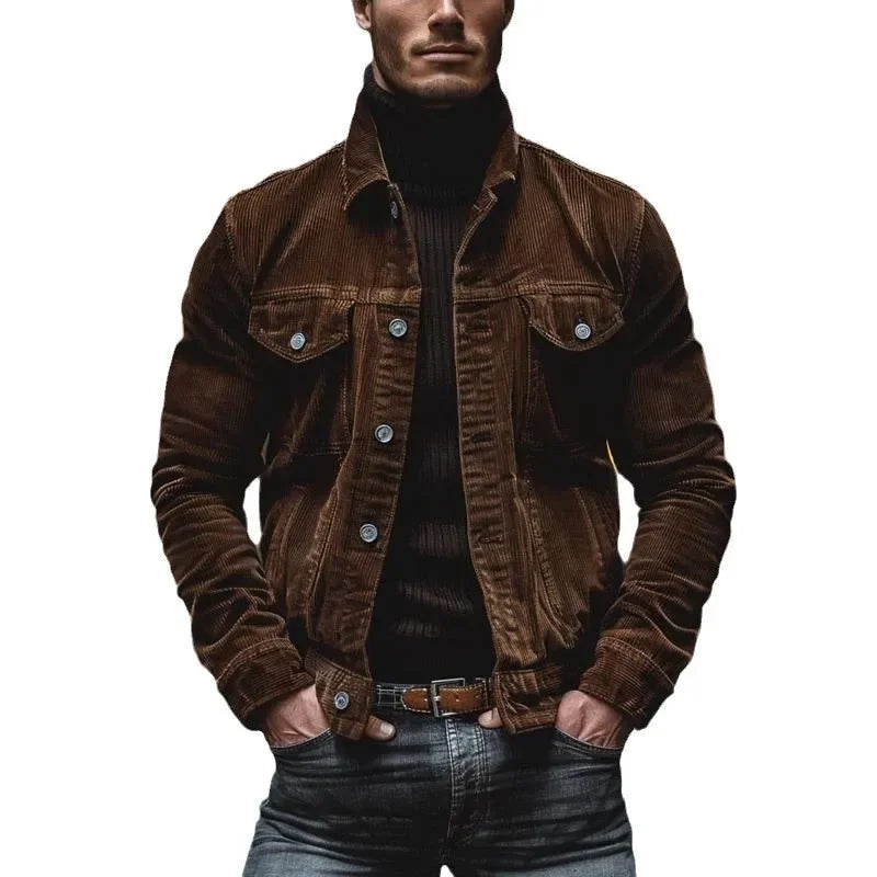 Herren Weinlese Knopfleiste Cord Jacke | Lange Ärmel