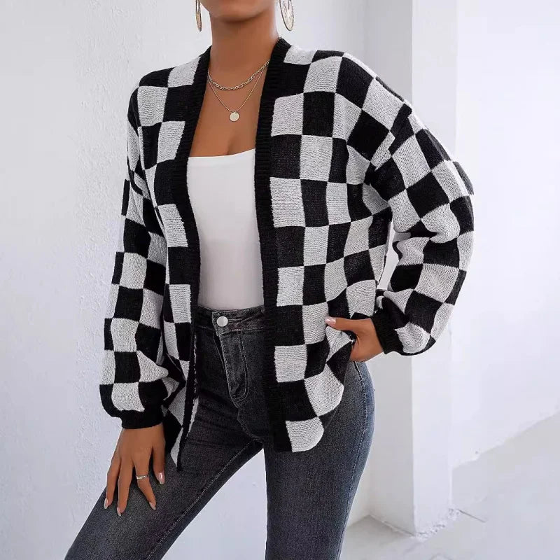 Damen Warme Flickwerk Strickjacke | Gestrickt