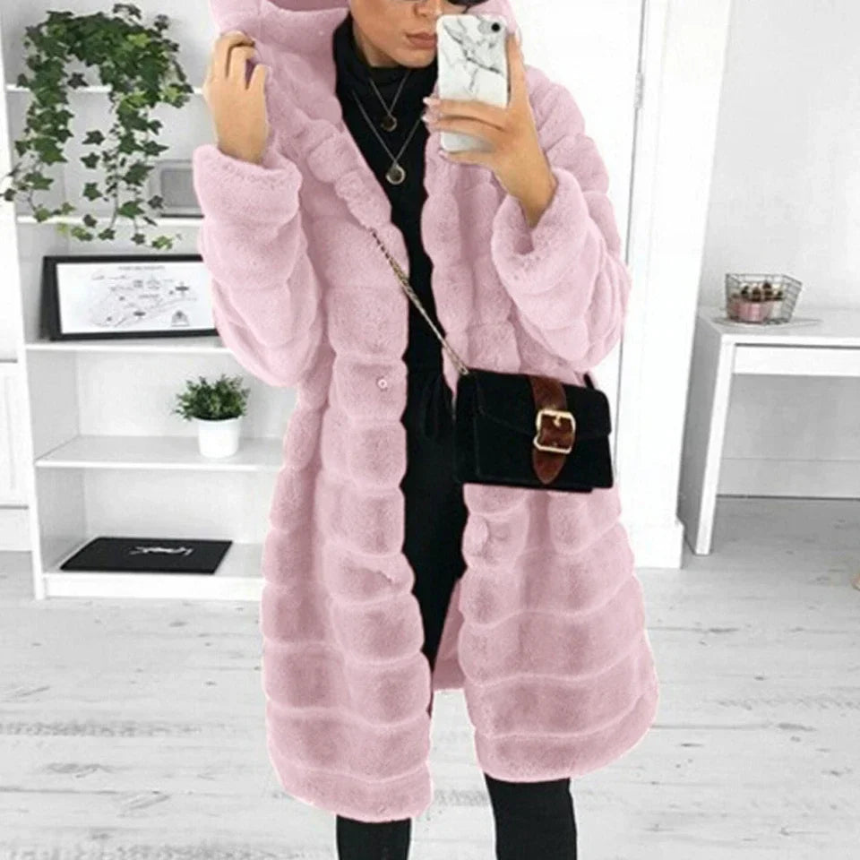 Damen Warme Winter Kapuze Mantel | Knopf Daunen