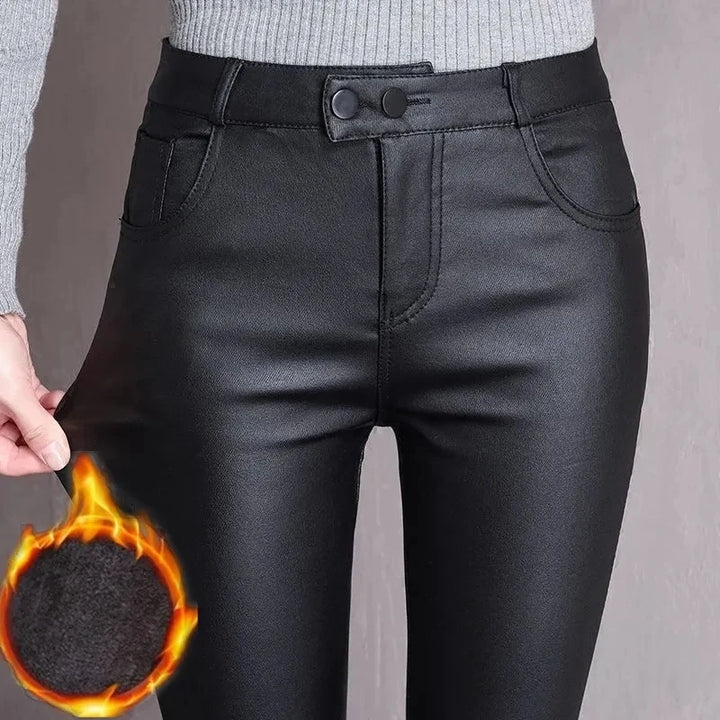 High-waist skinny hose im lederlook mit fleecefutter