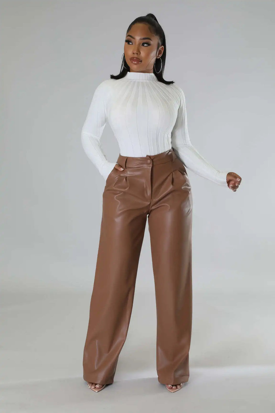 Chice lockere high-waist hose im lederlook für damen