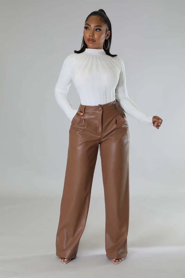 Chice lockere high-waist hose im lederlook für damen