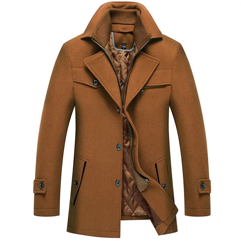 Doppelt Kragen Woll Jacke für Herren | Wintermantel