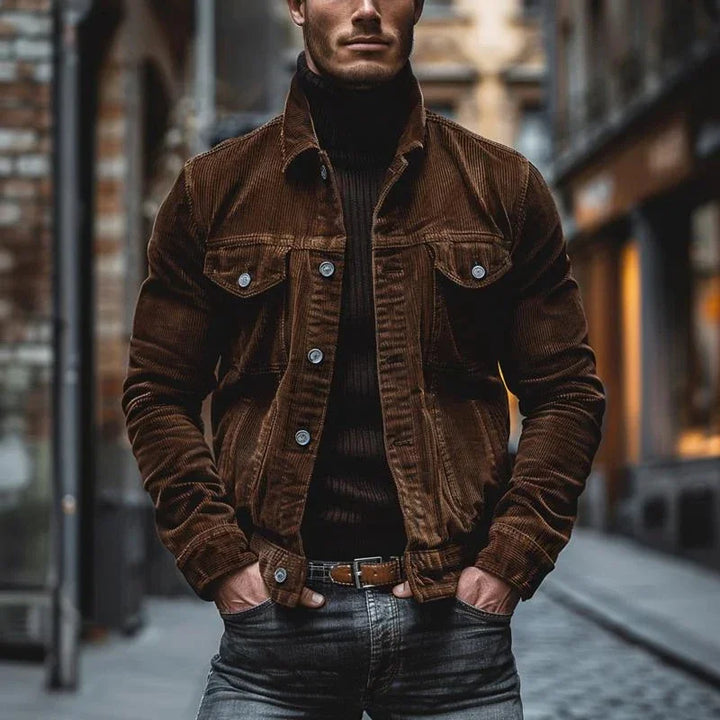 Herren Weinlese Knopfleiste Cord Jacke | Lange Ärmel