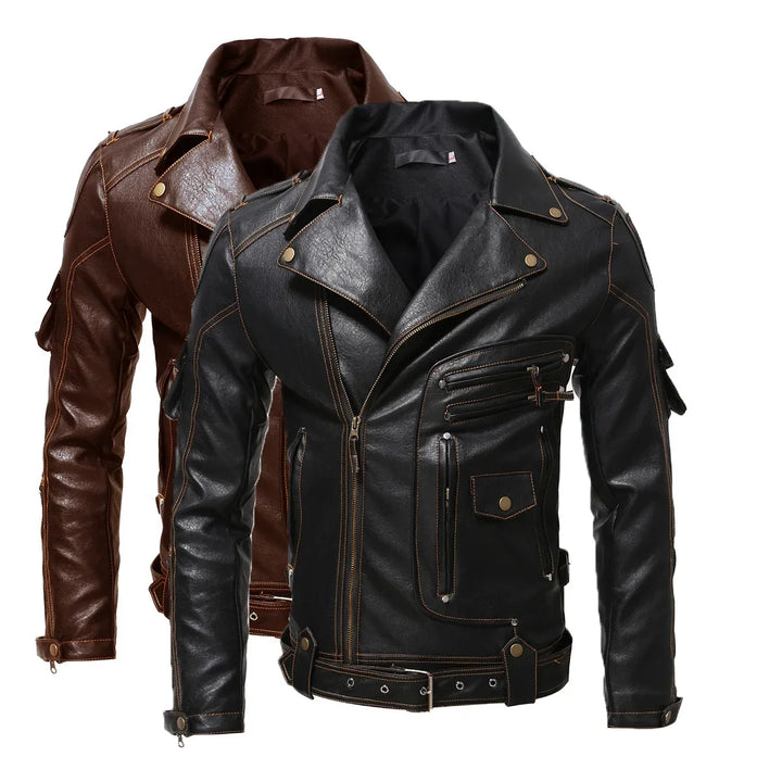 Herren-Bikerjacke mit Reißverschluss | Mehrere Taschen