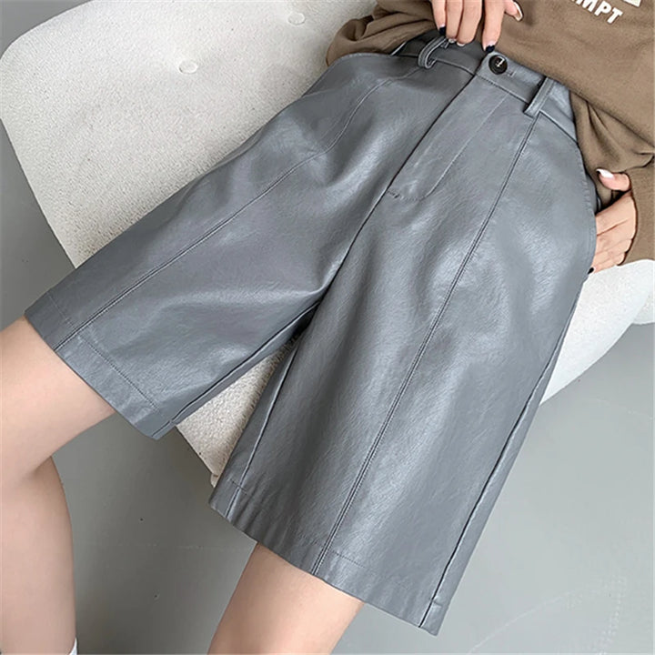 High-waist shorts im lederstyle für damen