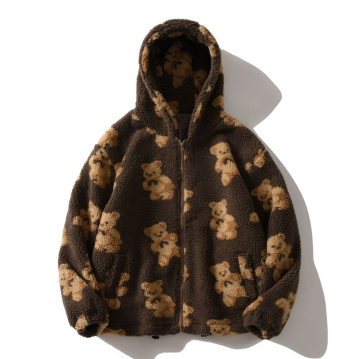 Damen Teddy Jacke mit Kapuze | Bärendruck
