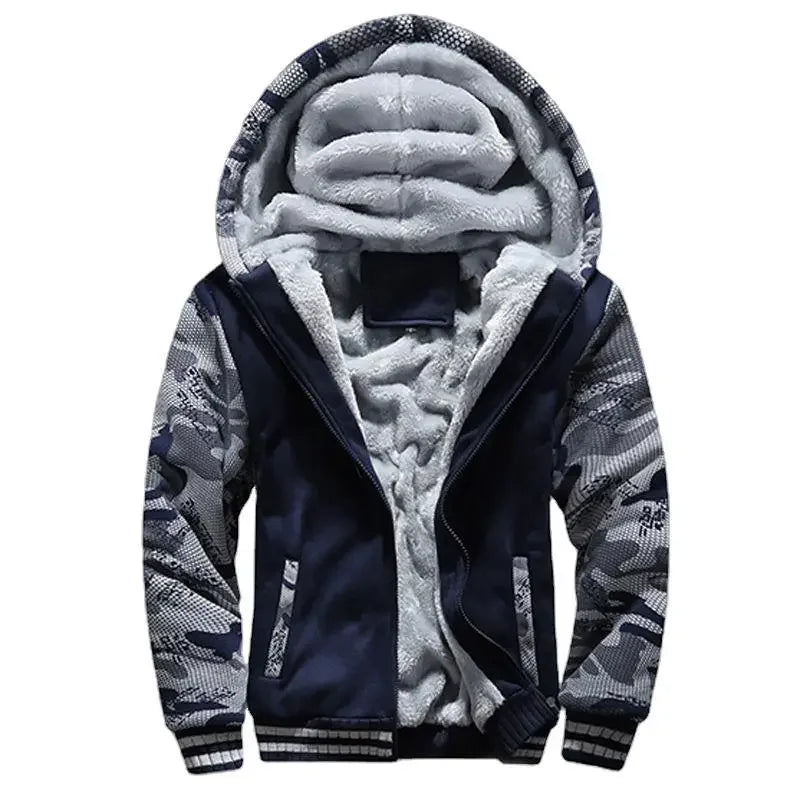 Dicke Fleece Steppjacke mit Kapuze für Herren | Funktional