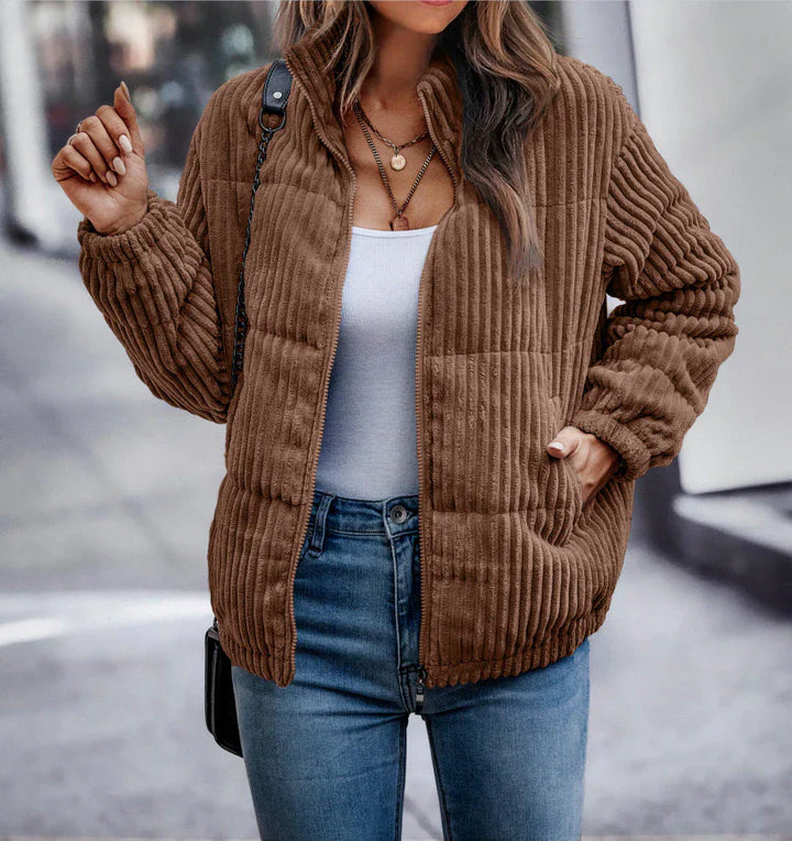 Damen Stepp Cord Jacke | Reißverschluss
