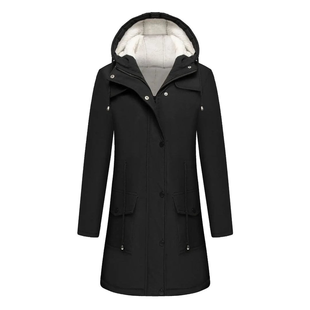 Damen Lange Winterjacke mit Kapuze | Warme
