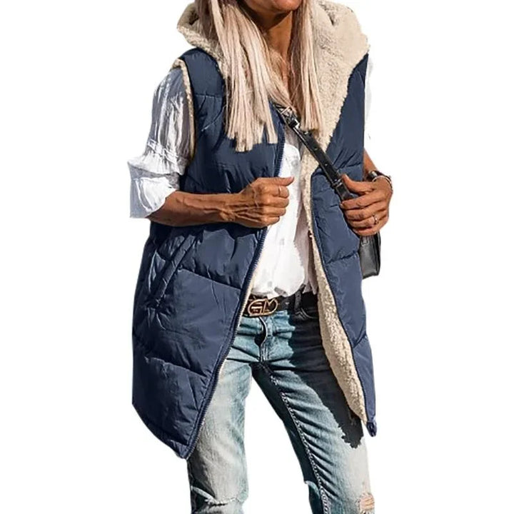 Damen Lange Warme Puffer Weste | Kapuze