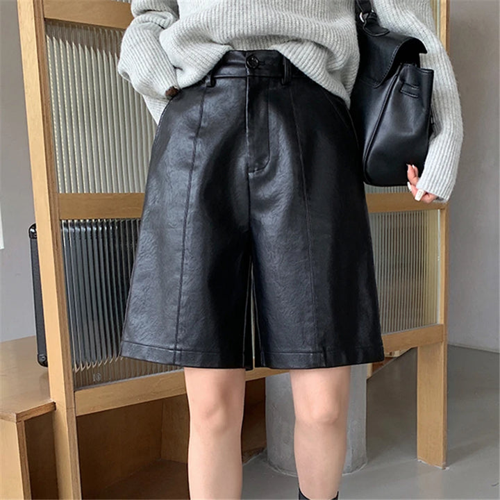 High-waist shorts im lederstyle für damen