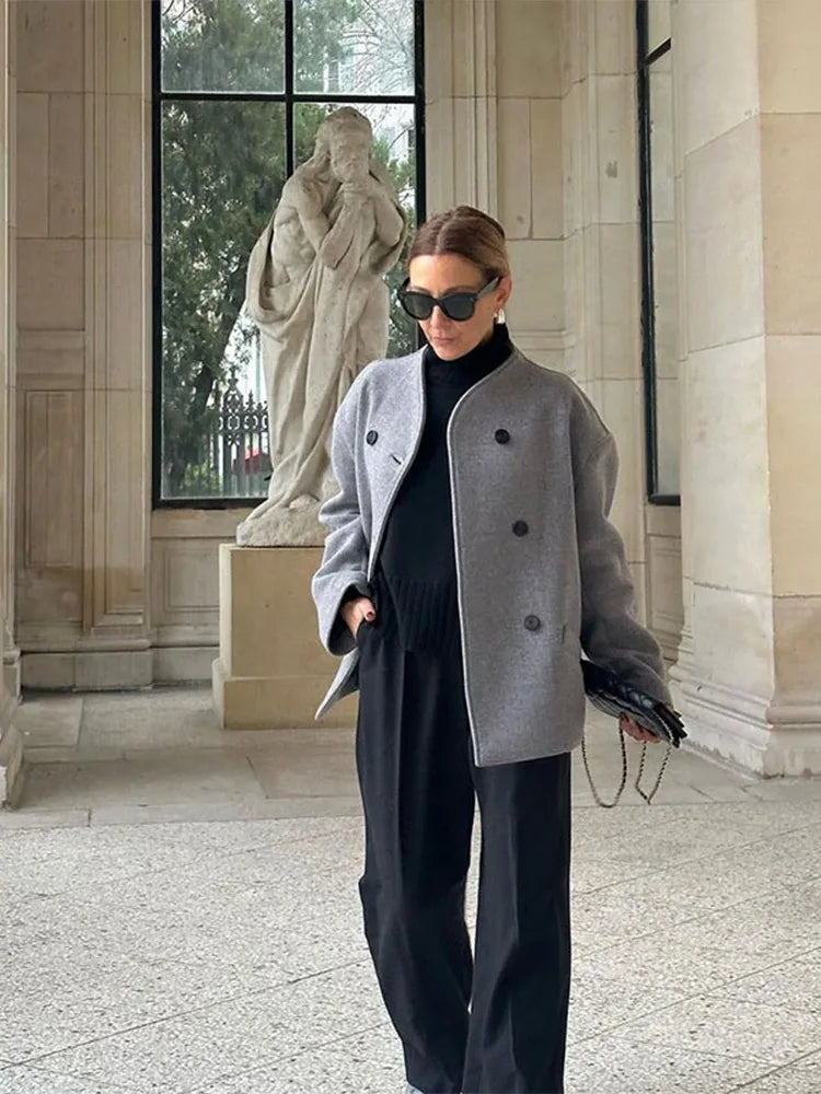 Woll Jacke in Grau für Damen | Kurz