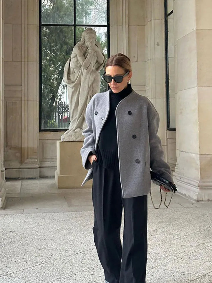 Woll Jacke in Grau für Damen | Kurz