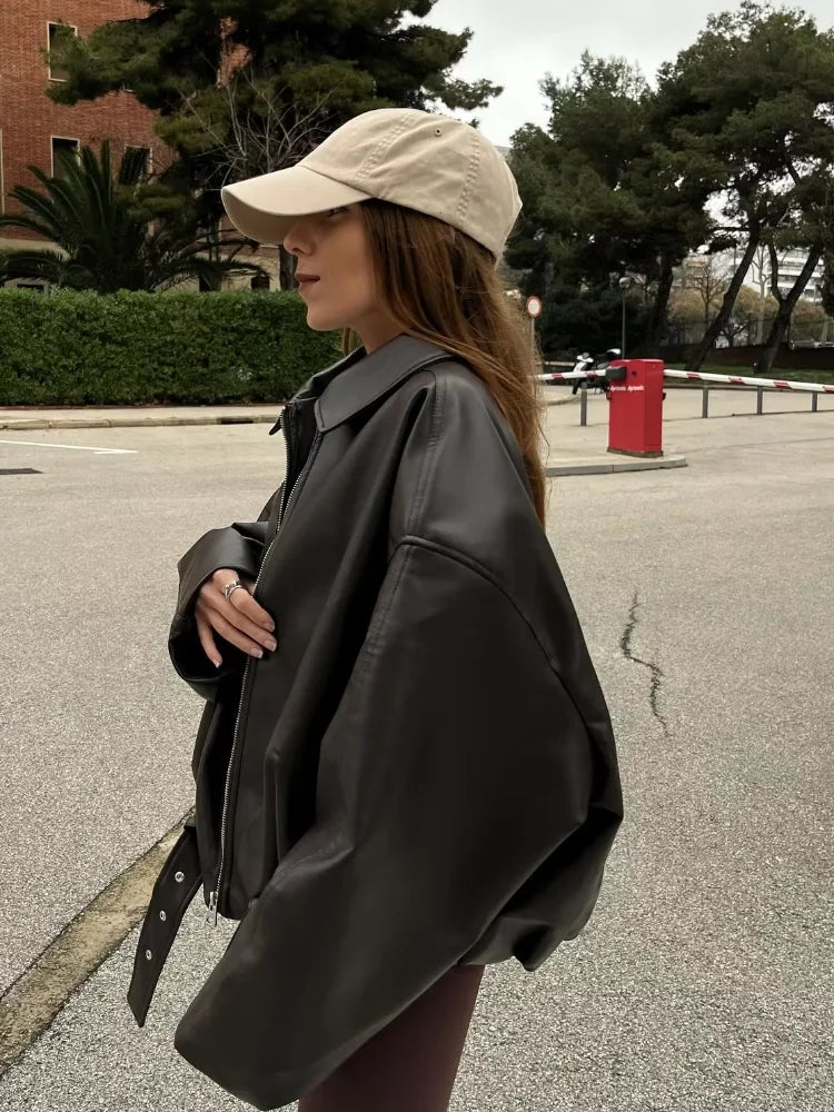 Damen Lässige Herbst-Motorradjacke | Reißverschluss