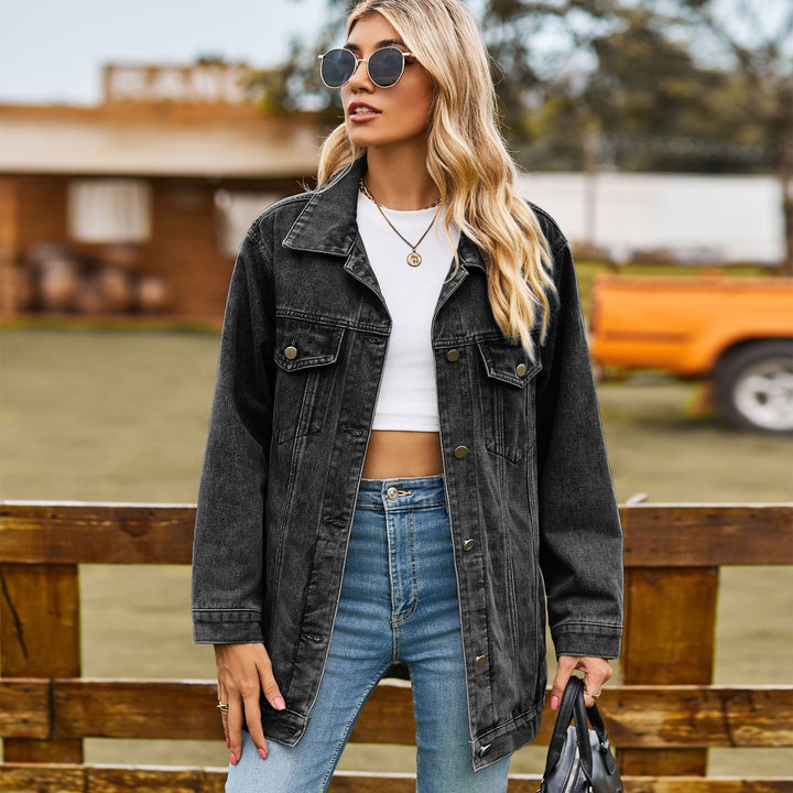Damen Weinlese Lange Jeansjacke | Knopf Daunen