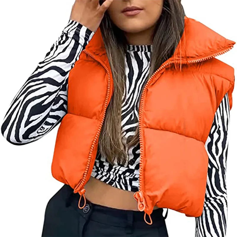 Damen Kurz Puffer Weste | Reißverschluss