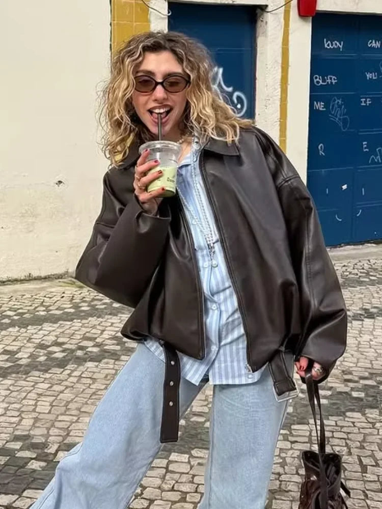 Damen Lässige Herbst-Motorradjacke | Reißverschluss