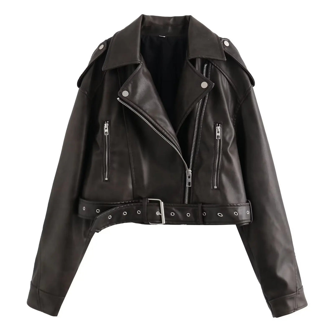 Kurze Motorradjacke mit Revers und Reißverschluss für Damen | Stilvoll